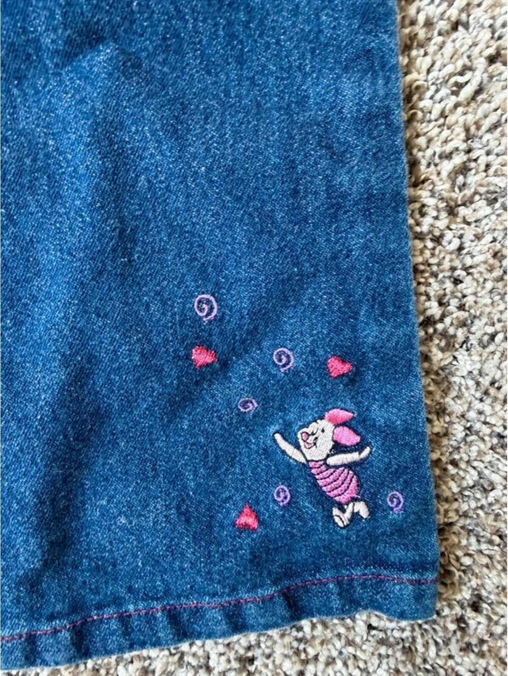 Girls Disney Piglet Embroidered Jeans Pink Stitch Detail Elastic Back Denim - Picture 2 of 6